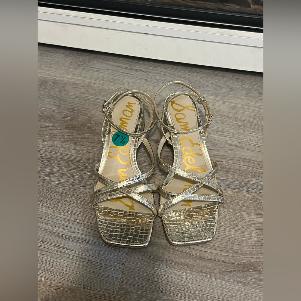 Sam Edelman Metallic Block Heel Sandals - Picture 2 of 3